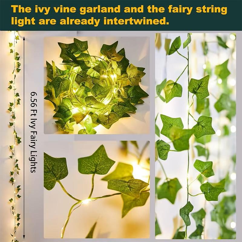 2M Green Leaf String Lights Artificial Ivy Vine Fairy Light Wedding Party Decoration Christmas Home Room Decor Wall Plant Wreath