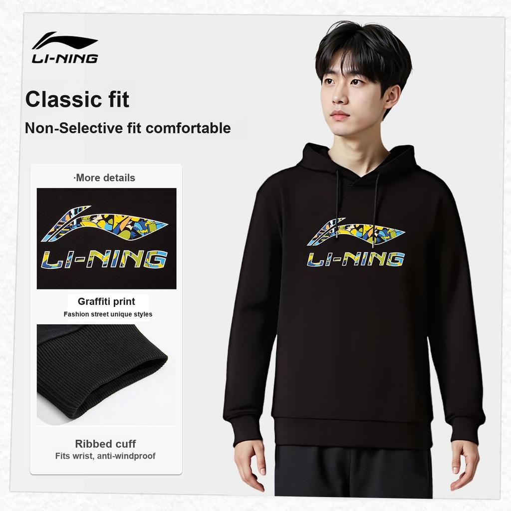 Li-Ning Minimalist Round Neck Pullover Trendy Sports Lifestyle Comfortable Versatile Fashionable Vitality Sweatshirt Men sweatshirt AWDVJ01-2