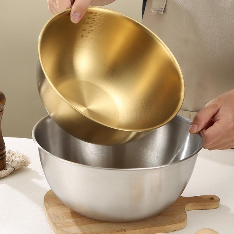 17cm Stainless Steel Gold And Silver Salad Bowl with scale Rice Noodles Lamian Noodles Bowl Kitchen Tableware Food Container