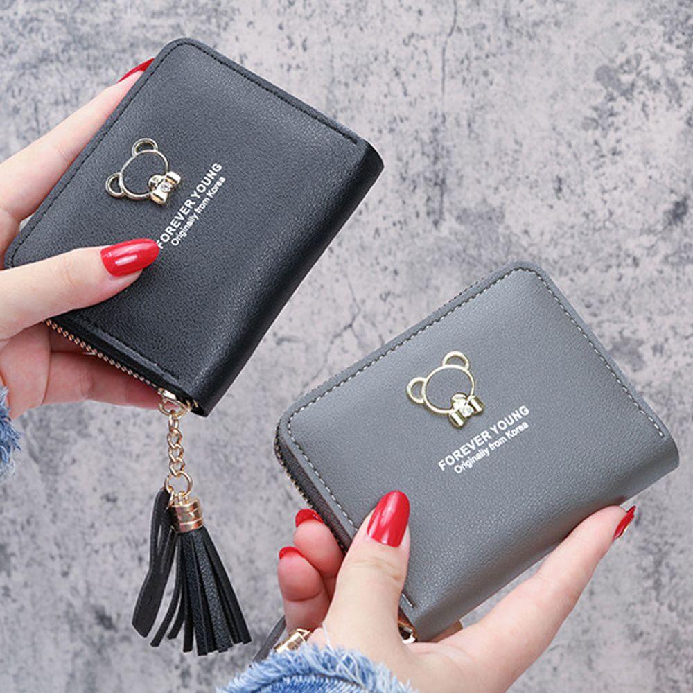 Tassel Pendant Credit ID Card Bank Card PU Leather Short Wallet Coin Purse Bear Wallet Card Holder