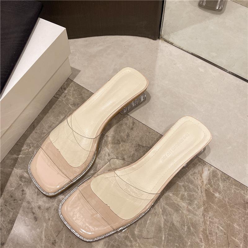 

Крутые шлепанцы на танкетке, женские, лето 2025, новая мода, прозрачная танкетка, хрустальные туфли, модные шлепанцы на толстой подошве для улицы 40