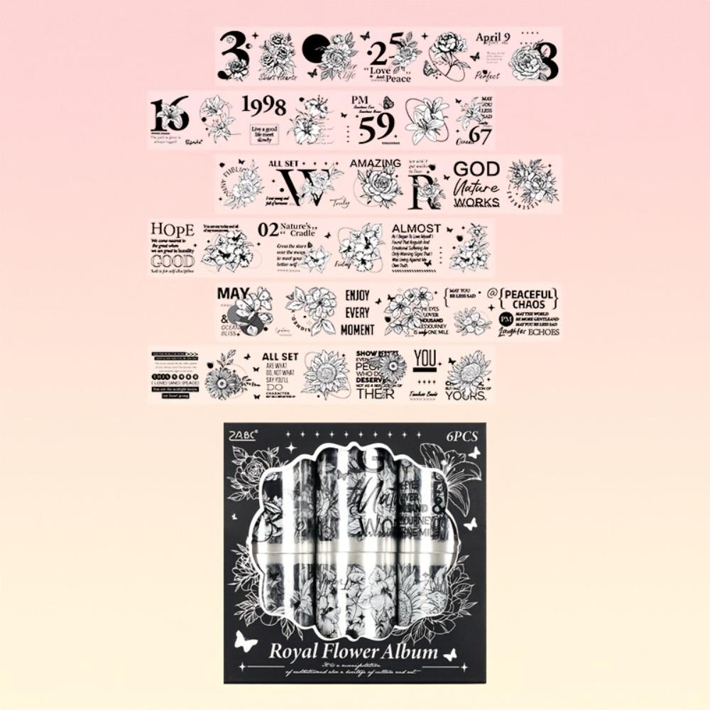 

6 рулонов ПЭТ водонепроницаемой клейкой ленты в стиле ретро с цветочным узором, рулон наклейки для скрапбукинга своими руками, канцелярская принадлежность 6 Rolls