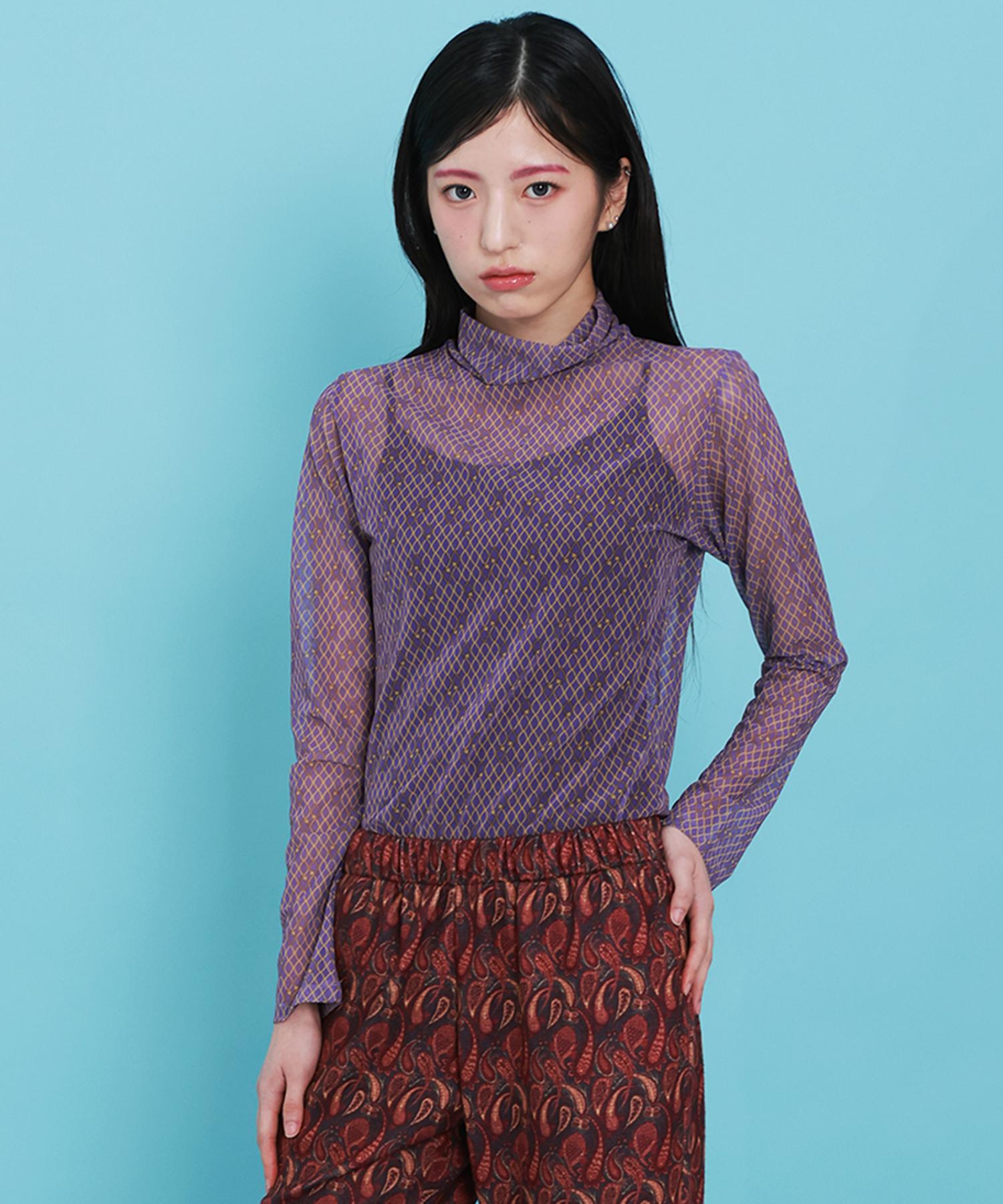 Ogi Lilac Mesh Turtleneck Top Lilac