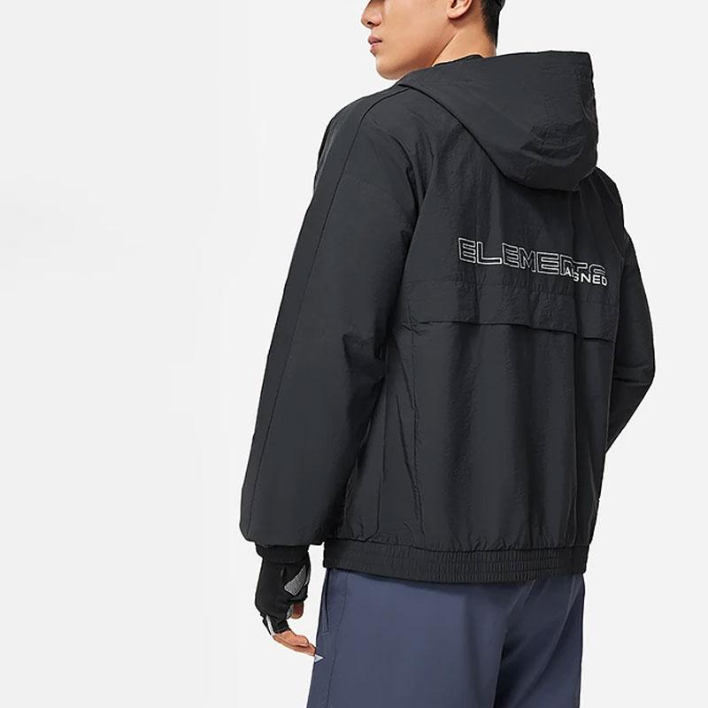 Li Ning Fitness Series Letter Print Hooded Water-Resistant Loose Sports Jacket Men Jacket Black AFDU061-1