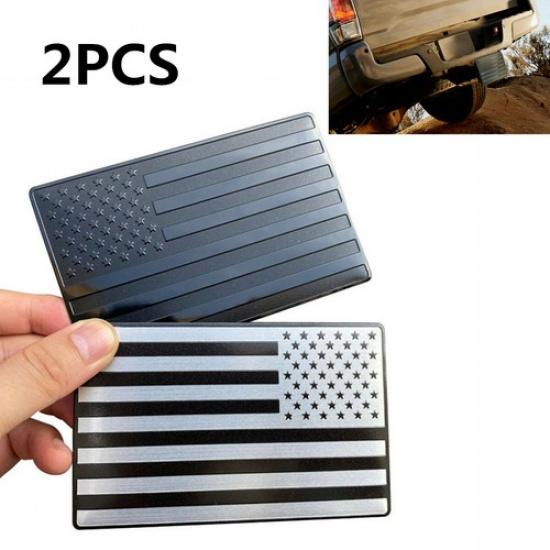 2Pcs 3D Metal American Flag Car Sticker For 2  Tow Trailer Hitch Cover Car Truck