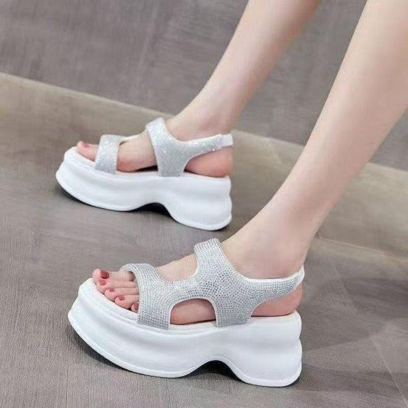 Thick-soled Rhinestone Sandals Women's Summer New Muffin Shoes, Fashionable and Versatile Women's Shoes
