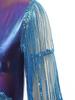 Womens Metallic Shiny Club Bodysuit Tiered Sequin Tassel Mesh Long Sleeve Dance Jumpsuit