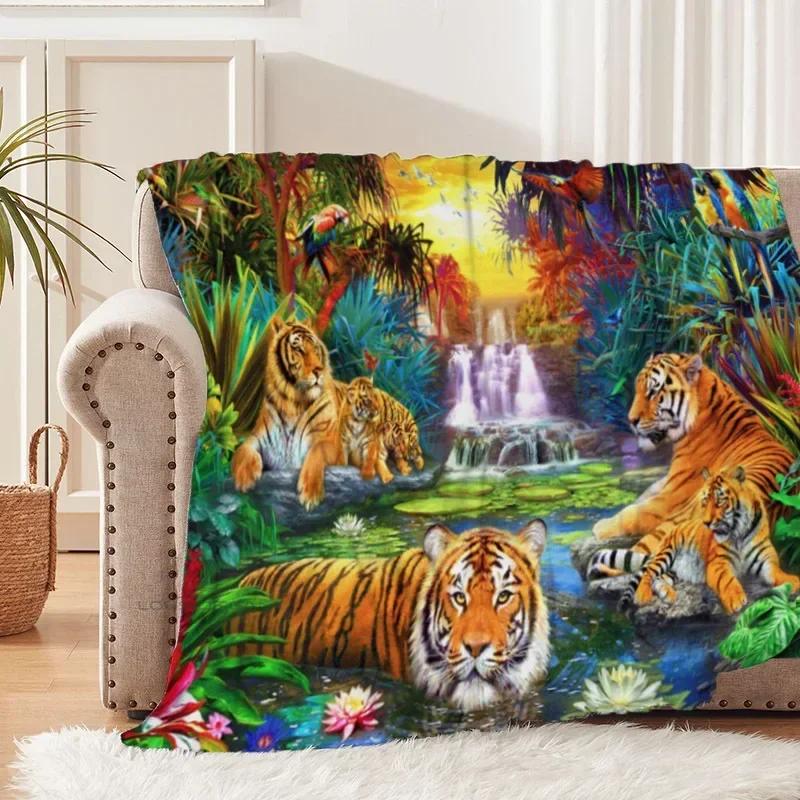 Tiger and White Tiger Patterns Blanket Animals Flannel Blanket Cosy Lazy Couch Cover Blanket Super Soft Sheet Mattresses