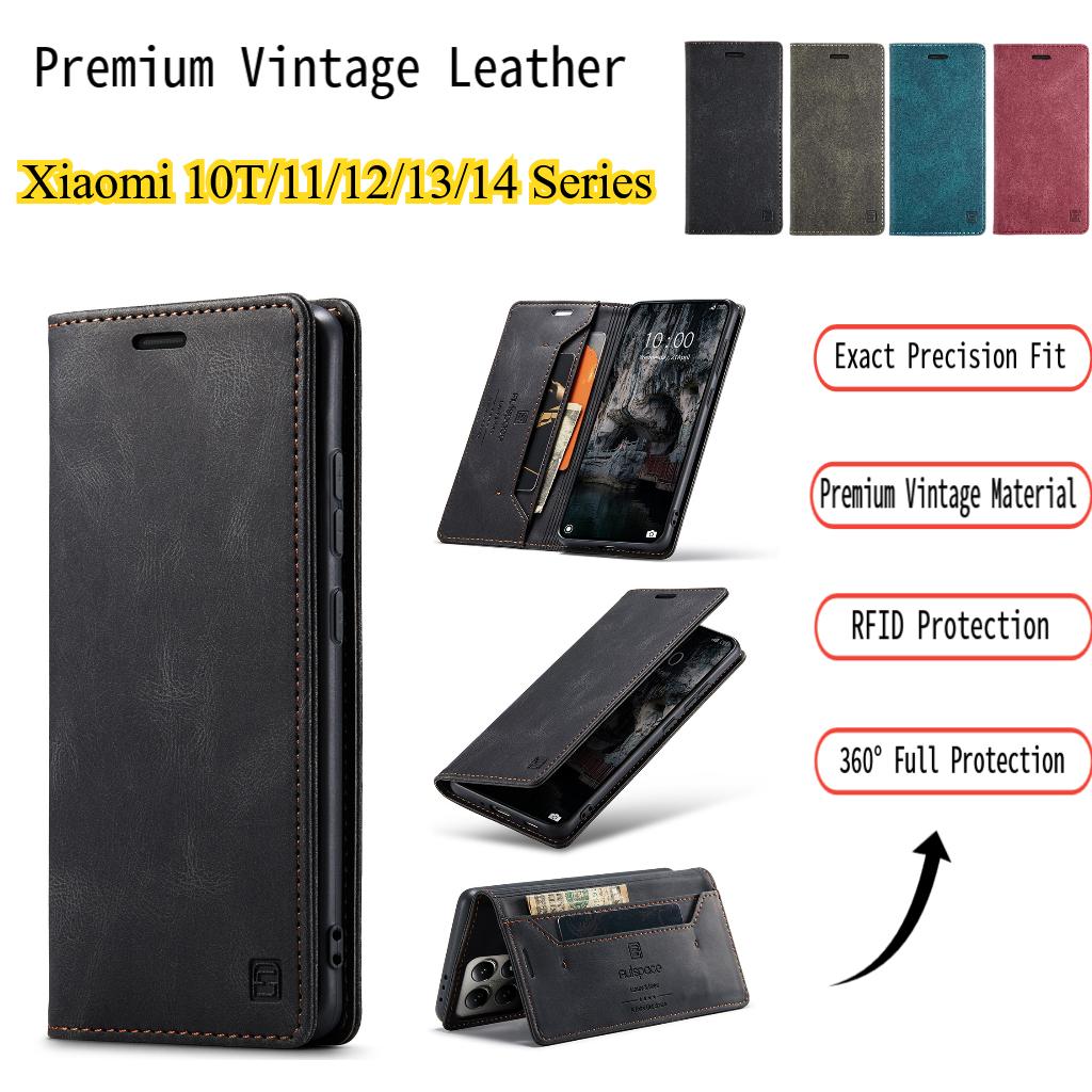 Premium Vintage Leather Wallet Case for Xiaomi 10T/11/12/13/14 Series - Flip Cover with Card Slots, Shockproof Retro Style (4 Colors)