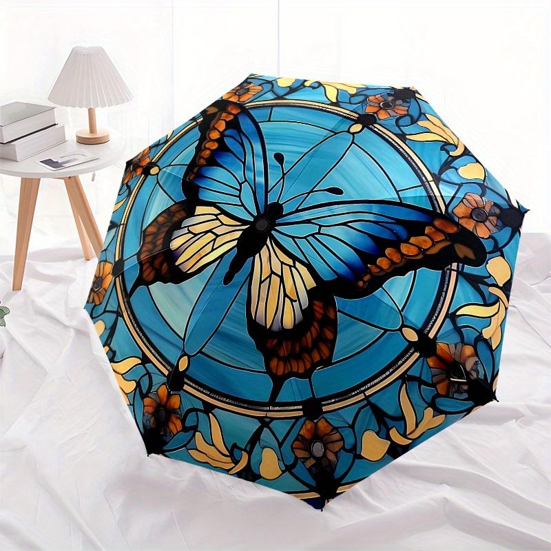 Stunning Butterfly Stained Window PanelUmbrella, Portable 3-Fold Compact Umbrella,Christmas Gift ES533
