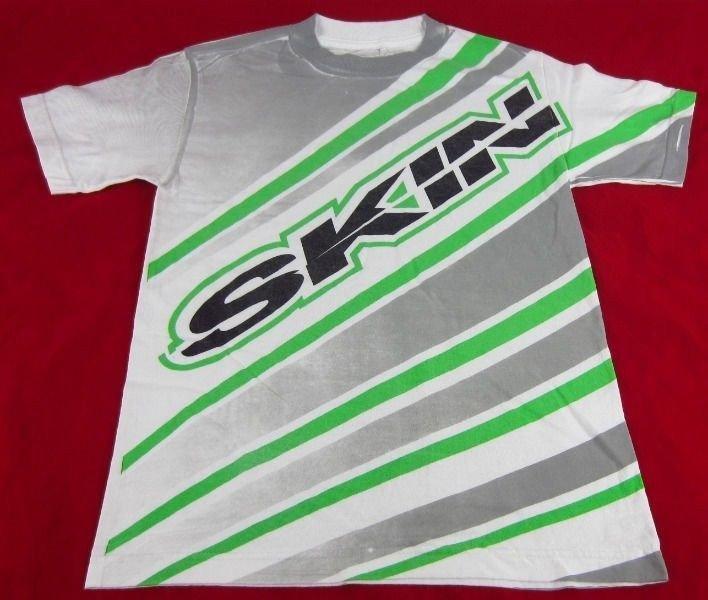 Mens NEW Skin Industries Graphic Logo White Green Stripe T-Shirt Size S M L Unisex T-Shirt M