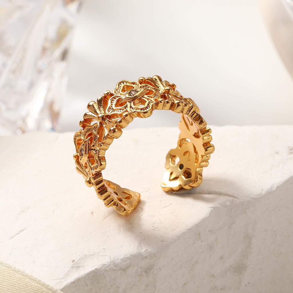 Hollow engraved ring, cross open ring, light luxury, simple and advanced sense, personalized female classical retro ring jewelry