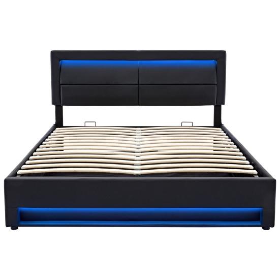 Upholstered Bed 140 X 190cm, with USB Port (Supports Wireless And Wired Charging), with LED Lighting And Storage Space, Without Mattress, Faux Leather