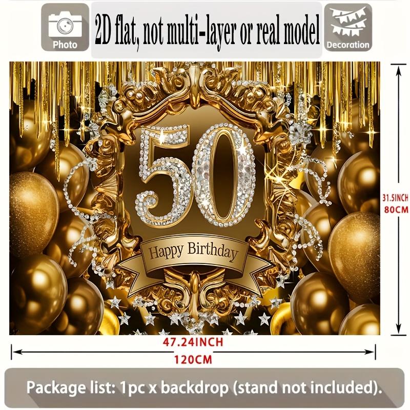 Black Golden 50th Birthday Banner, Luxurious Backdrop Wall Decor for Party