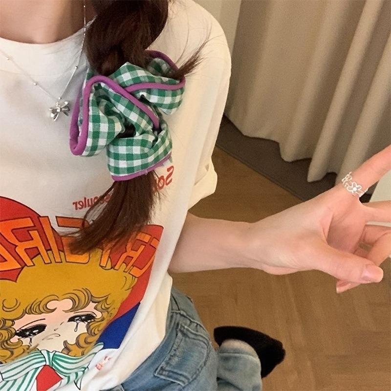 Korean Fashion Floral Plaid Scrunchie Women Girls Flower Elastic Hair Rubber Bands Accessories Tie Hair Rope Headdress Headwear