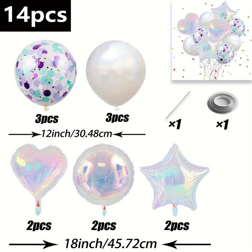 14 Stück Bunte Herzstern-Ballons Meerjungfrauen-Trümmer-Ballon Hochzeiten Geburtstage Partydekorationen Festival-Feier-Ballons