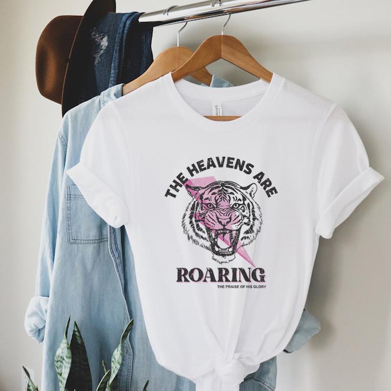 Tiger Print Women Vintage Christian Religious TShirts Jesus Faith Graphic Tees Bible Verse T Shirt Aesthetic Catholic Shirt Top