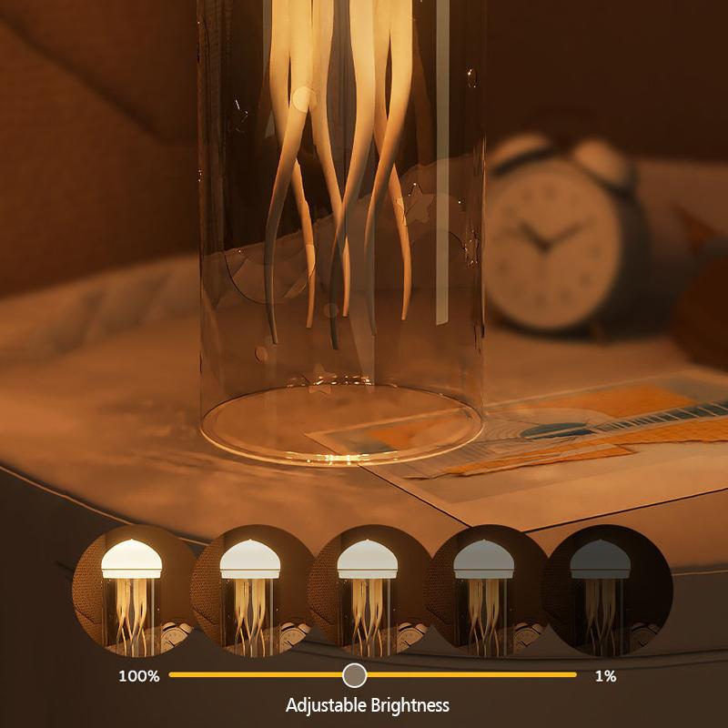 3D Jellyfish Night Light Creative Voice Control Light Flexible Tentacles Type-C Charging Bedside Lamp for Holiday Children Gift