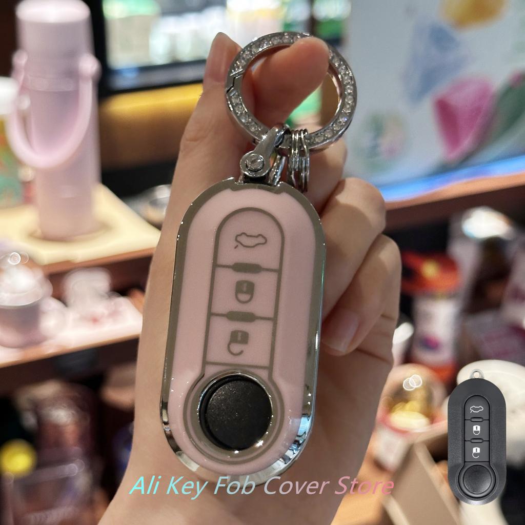Key Fob Cover For Fiat Grande Punto, Evo, Panda, Bravo, Stilo, 500L and Lancia Y, Delta Musa Car Keychain Lanyard