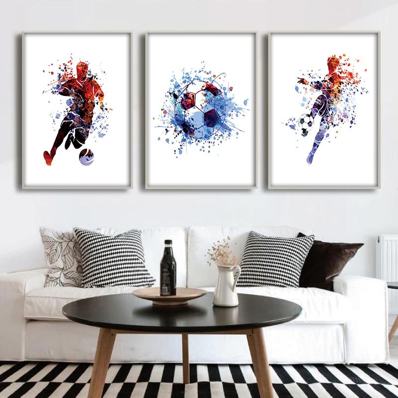 Football Star Poster Watercolor Football Canvas Paintings Print Abstract Wall Art Picture for Children Room Home Decoration No Frame