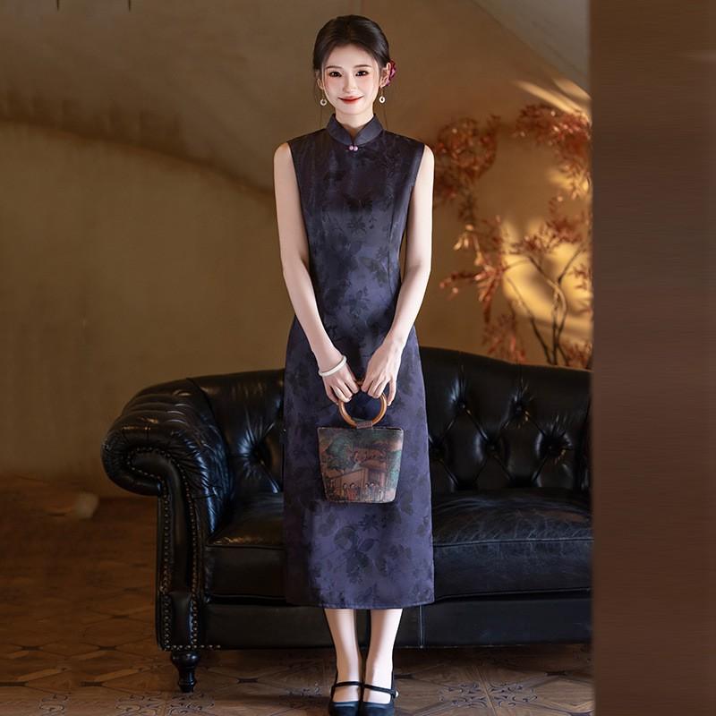 Long Sleeveless Black Modern Chinese-Inspired Cheongsam Dress Women 2026 Elegant Formal Gown Medium