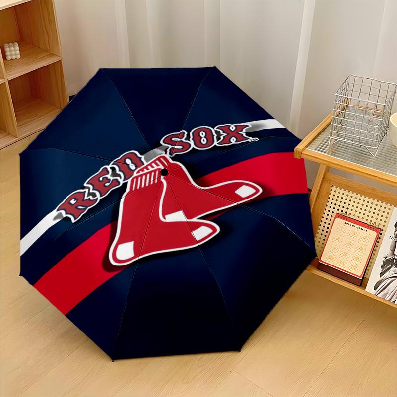Boston Red Sox Print Auto 8?Ribs Folding Umbrella Wind Resistant Lightweight Automatic Umbrella For Daily Travel