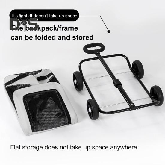 Wózek dla psa 4-kołowy wózek dla zwierząt z 360° obrotowym, chowanym uchwytem, wentylowana torba dla zwierząt, składany wózek dla psów i kotów