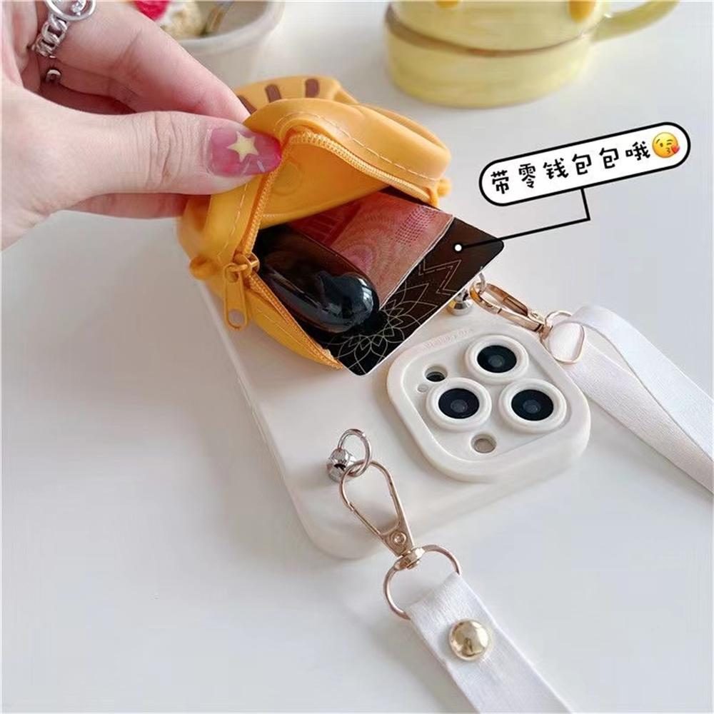 Cute 3D Snapper Wallet Lipstick Bag Crossbody Neck Rope Silicon case for 16Pro Max 11 12 13 14 15 Xr 8Plus cartoon cover