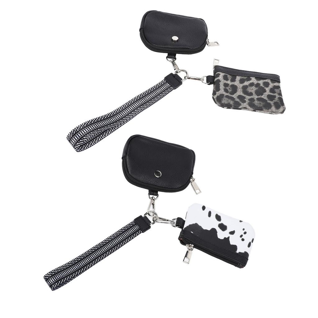 Mini Zip Wristlet Wallet Water Resistant Detachable Fashionable Dual Pouch Coin Purse Keychain for C