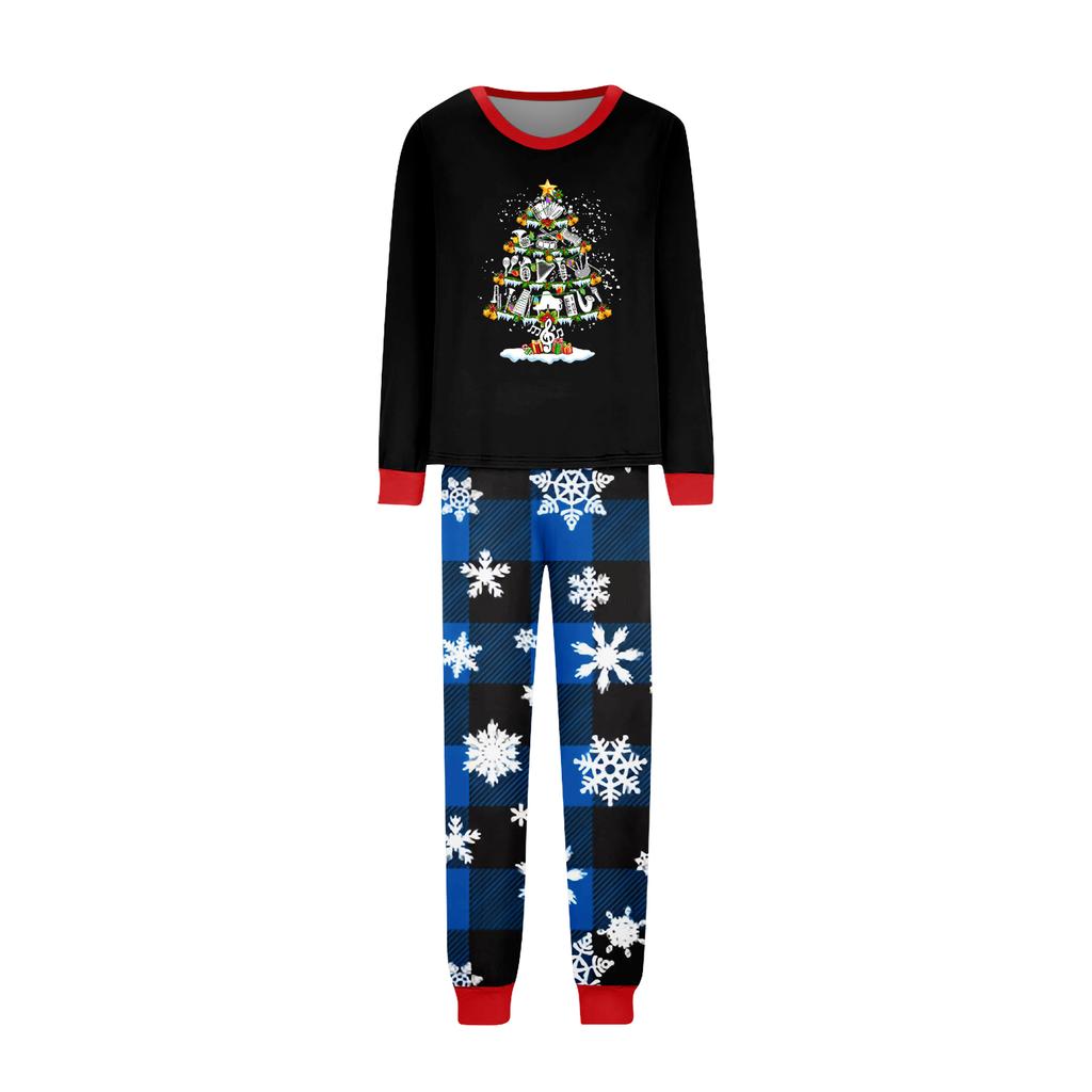 Christmas Print Crewneck Top and Plaid Pants Set, 2 Piece Holiday Outfit