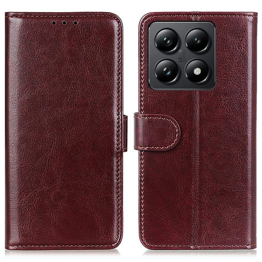 

For Xiaomi 14T Case Crazy Horse Texture PU Leather Phone Stand Cover Brown