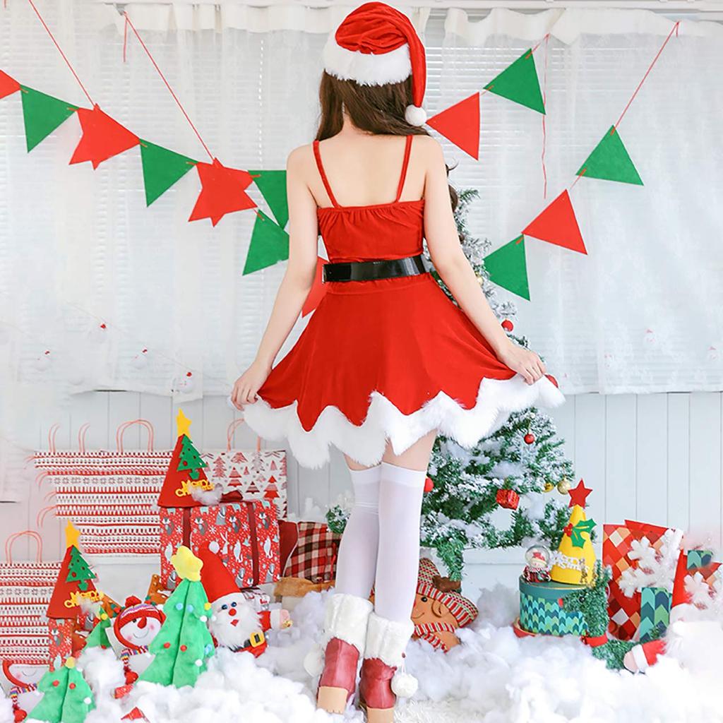 Milky Time Women's 4-Piece Santa Costume Set with Cloak and V-Neck Cloak