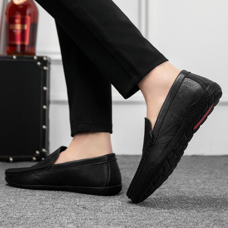 2025 Leather Loafers Men Casual Shoes Classic Man Moccasins Luxury Designer Flats Slip On Black Mens Driving Shoes