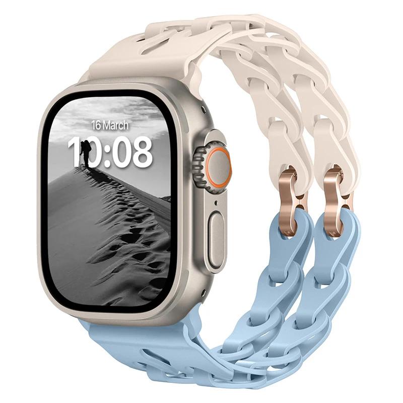 Pulseira de Silicone de Elo Duplo para Apple Watch Band Ultra 2 49mm 44mm 40mm 45mm 41mm 42mm Bracelete para Series 9 8 7 6 5 4 SE 3