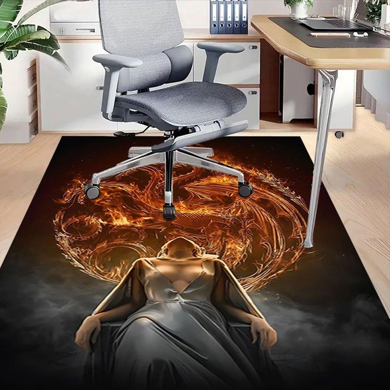 1pc Fire and Blood Office Carpet Chair Mats, Home Decor Mat | Fantasy Theme Mat | Durable Mat, Dragon DecorB16