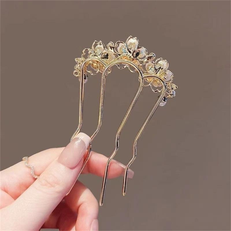 Luxurious Pearls Hairpin Hair Pins Girl Birthday Party Elegant Pageant Flower Crystal Girl Wedding Costume Headwear