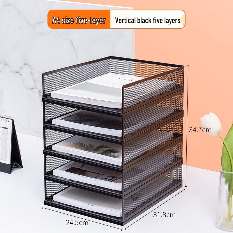 HanDun A4 Metal Desktop File Organizer with Storage Basket