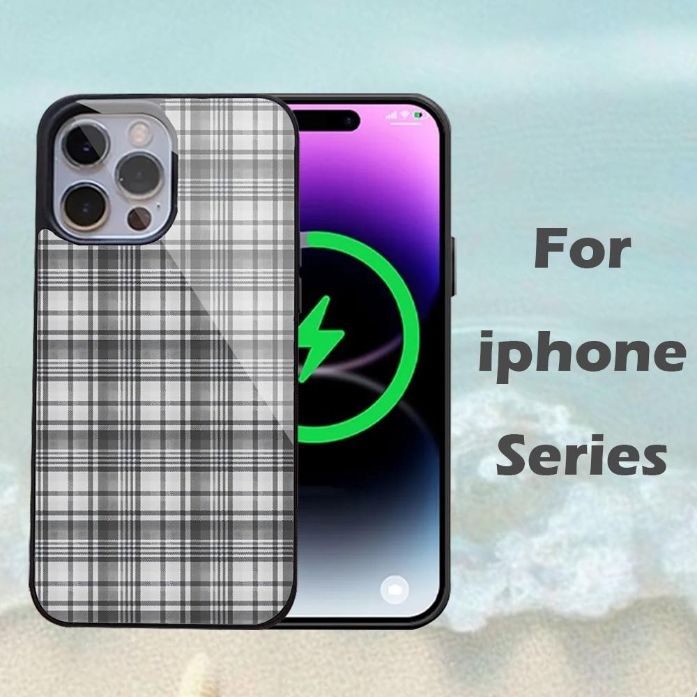 White Black Plaid Print Phone Case For IPhone 16 15 14 13 Pro Max 11 12 Mini Alex Mirror For Magsafe Wireless Charging Cover