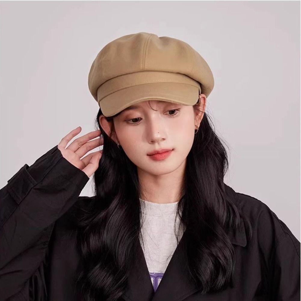 Solid Color Retro Berets Hat Duck Tongue Painter Cap Fashion Vintage Newsboy Cap  Girls