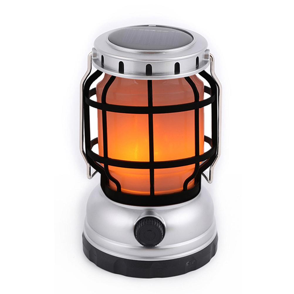 LED Solar Camping Lantern with Handle Rechargeable Retro Camping Light for Emergency Outdoor Camping Hiking Fishing