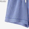 ZANZEA Women Casual Elastic Waist Loose Plaid Print Summer Shorts