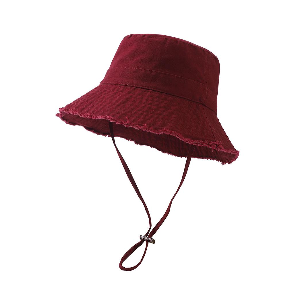 Custom Printed Logo Cotton Outdoor Sunscreen Fisherman Hat Men'S And Women'S Fashion All Matching Solid Color Raw Edge Visor