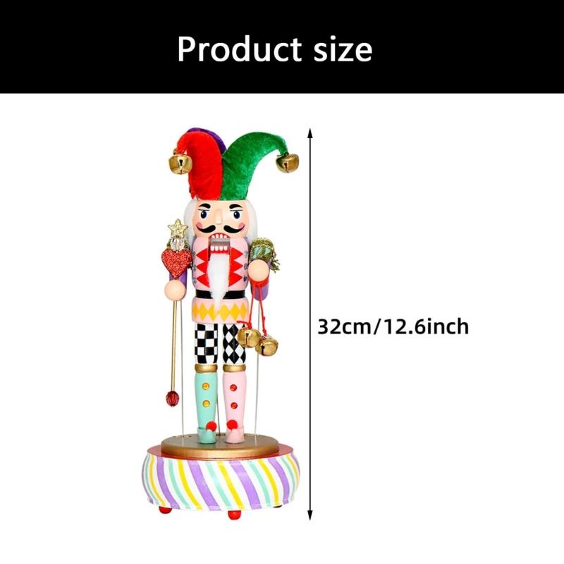 Wooden Clown Nutcrackers Figurine Music Box Manual Wind Up Mechanism No Battery Need Musical Ornament Christmas Gift