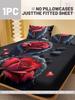 1 Simple modern Plant Flower Red Rose digital printed frosted Fitted Sheet,bedroom printed bed cover,bedding(No pillowcase)