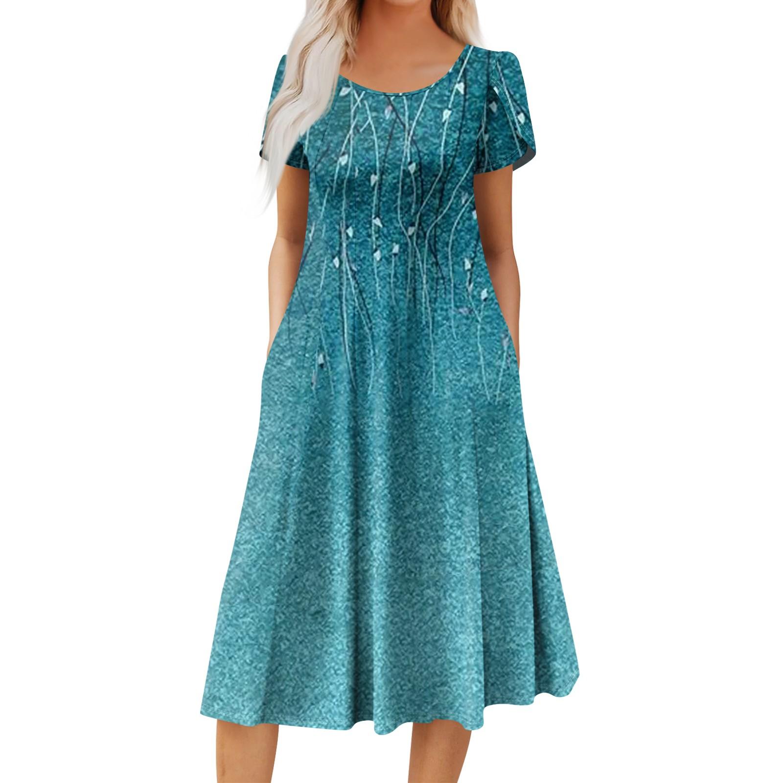 

Женское повседневное модное платье миди с круглым вырезом и коротким рукавом, модное свадебное платье для гостей XXXL синий