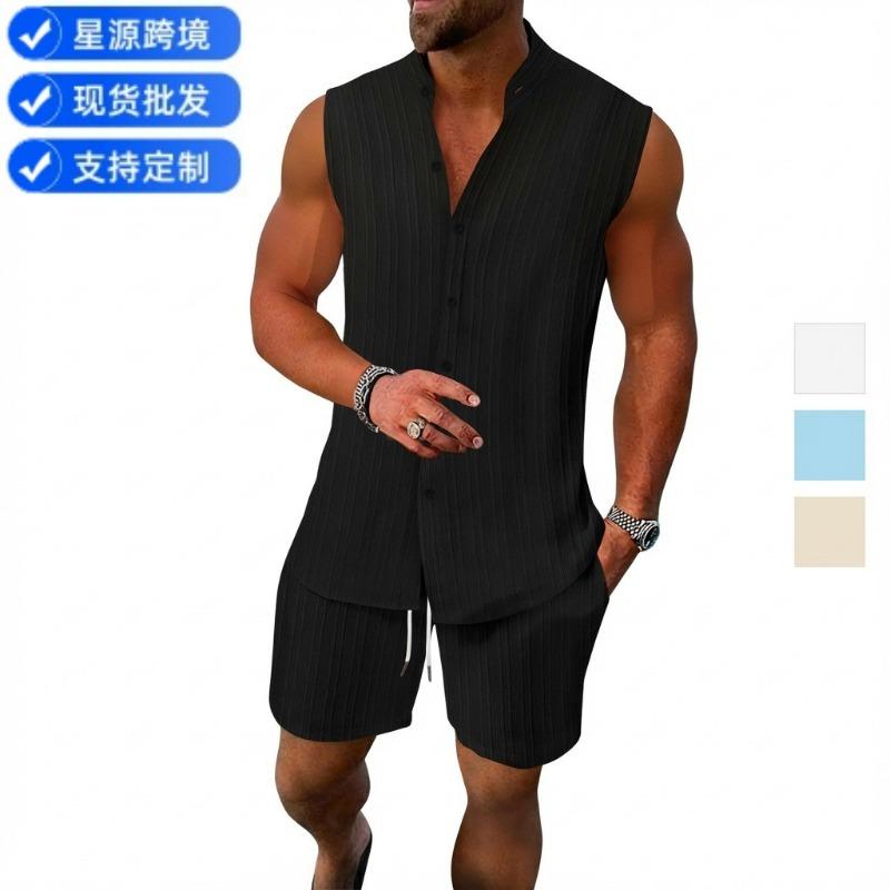 Mens Casual Loose Sleeveless Vest And Shorts European Style Summer Leisure Set