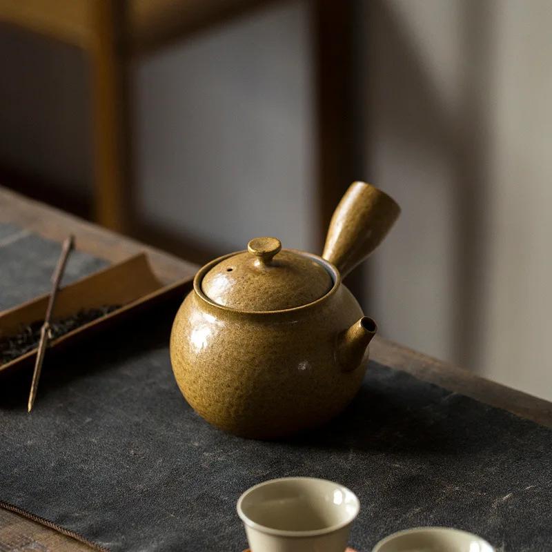Retro-Topf mit Seitenhenkel Japanischer Stil Ofengebrannte Eisenemaille Teekanne Haushalts-Einzelteekanne Kung-Fu-Teeservice Teekanne Teekessel