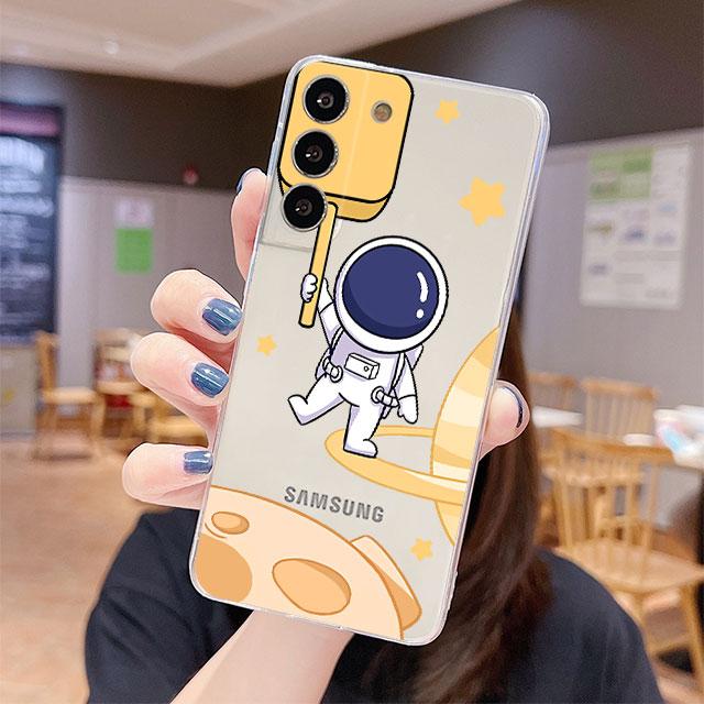 Transparente Hülle für Samsung Galaxy S22 S20 FE S21 S10 S9 Plus Note 20 Ultra 10 Lite 9 Weiche Handyhülle Niedlicher Cartoon Astronaut Planet