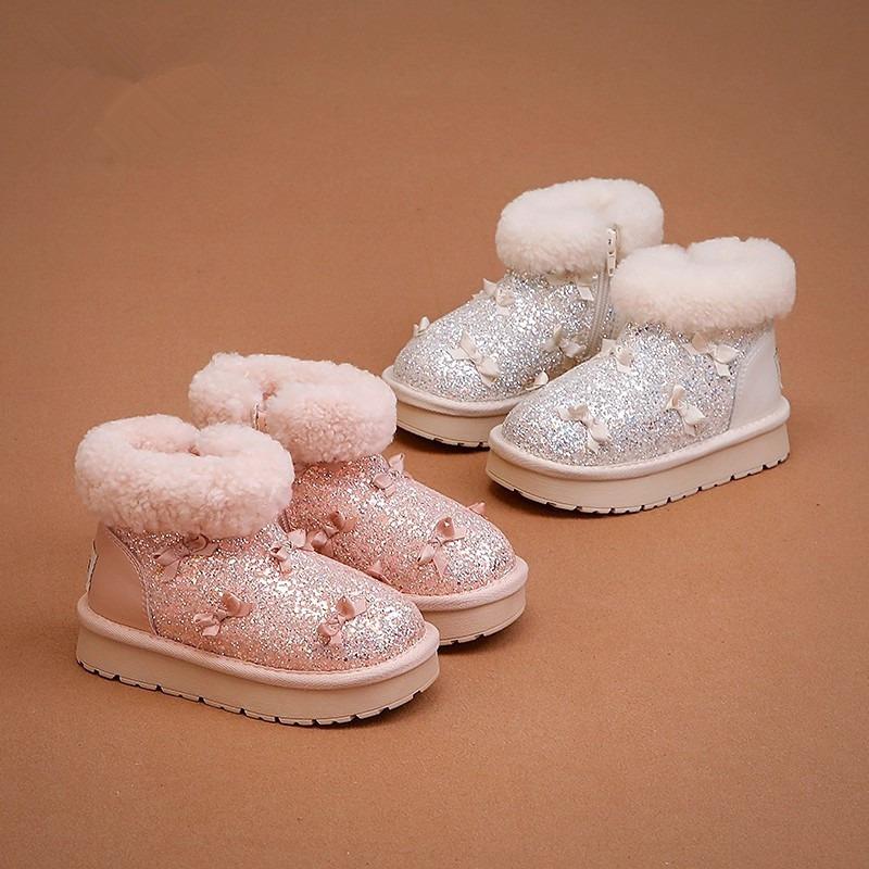 Winter Girls' Warm Snow Boots Children's Crystal Short Boots Fleece-lined Thickened Lightweight Cotton Shoes