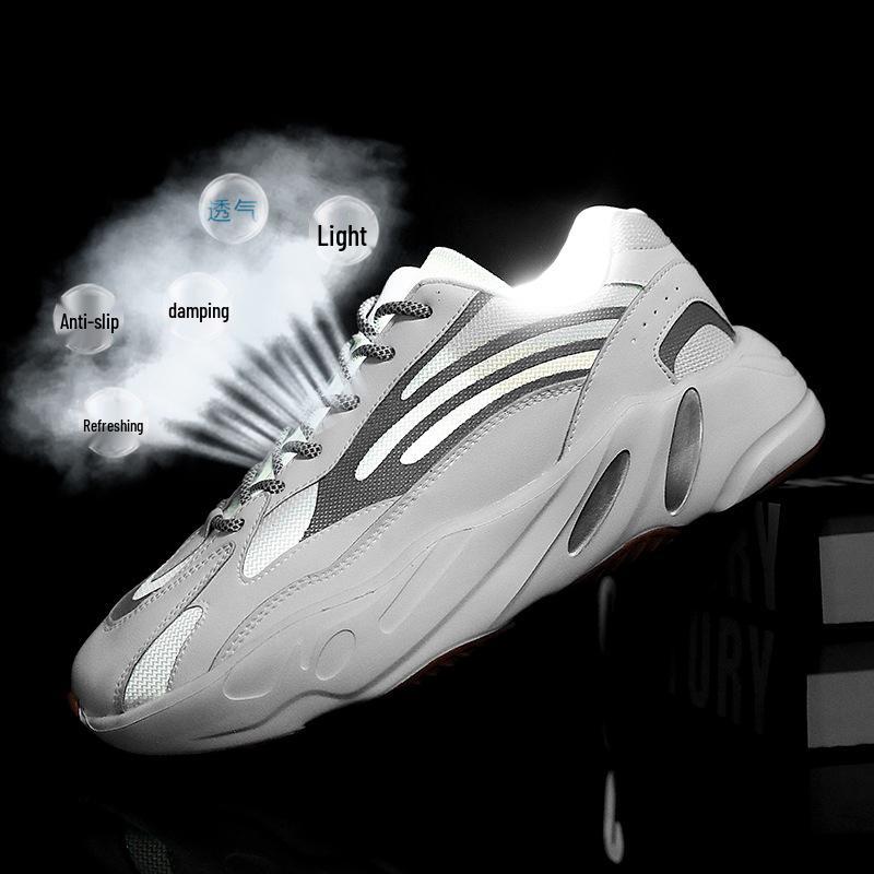 Reflective Trendy Men's Plus Size Casual Running Shoes in White - Coconut Dad Style